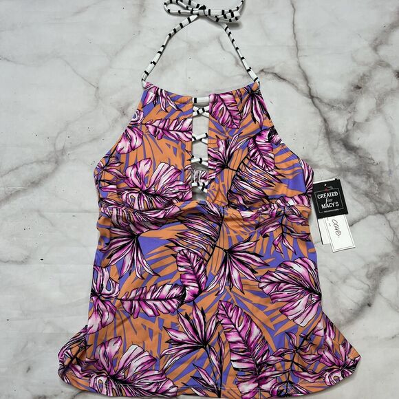 Salt + Cove Hawaii Lilac Purple Floral Halter Swim Top Juniors Size S Lace Up - Picture 2 of 5
